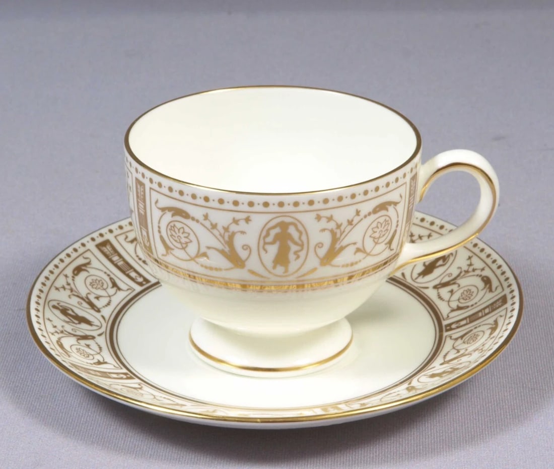 Wedgwood GOLD GRECIAN Coffee Tea Cup Saucer Set England (1 of 4)