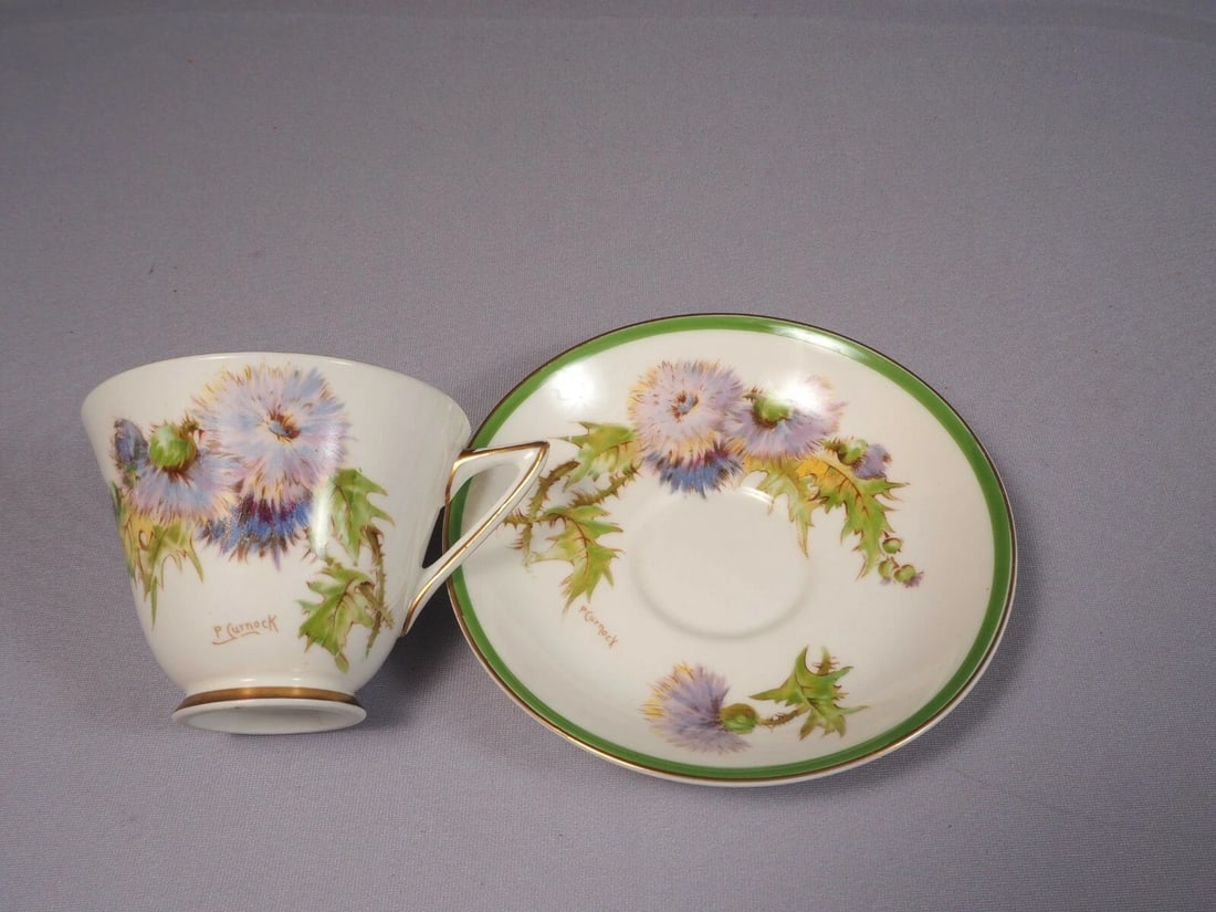 Royal Doulton Glamis Thistle Coffee Tea Cup Saucer Bone China SIGNED Vintage: This is a gorgeous Set of one Coffee/Tea cup and Saucer, from the Royal Doulton in their famous Glamis Thistle collection - Made in England. This pattern has been discontinued, it was originally manuf