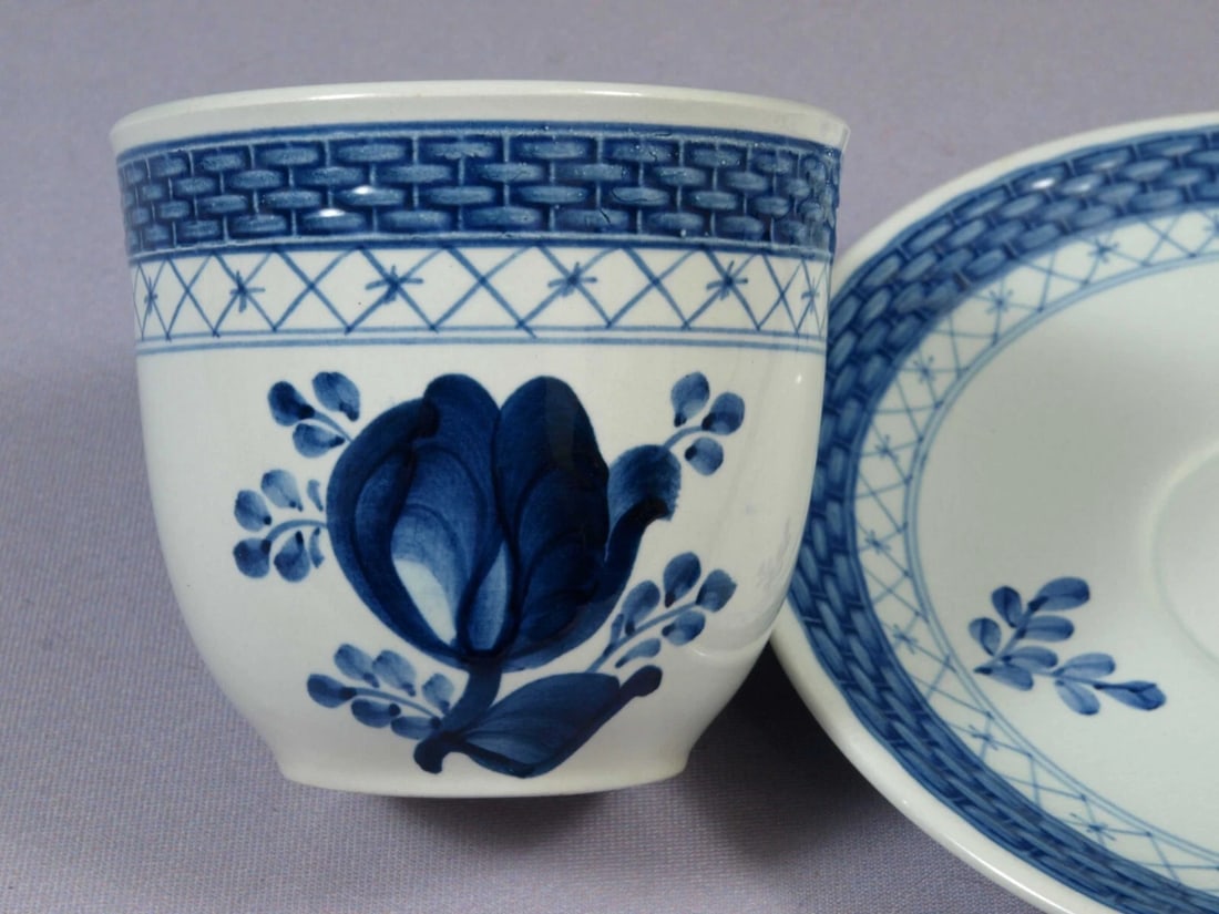 ROYAL COPENHAGEN Tranquebar Blue Coffee Tea Cup Saucer Set Aluminia Older: This is a superb Coffee/Teacup and Saucer Set made by ROYAL COPENHAGEN, Aluminia factory in Denmark The set is in the Tranquebar pattern. It is properly marked with Royal Copenhagen back stamp. It has