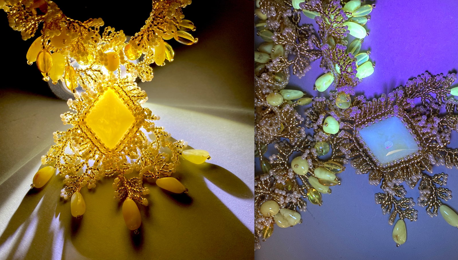 Unique and Outstanding Amber Floral Necklace made from leaf like bead ornaments - 2