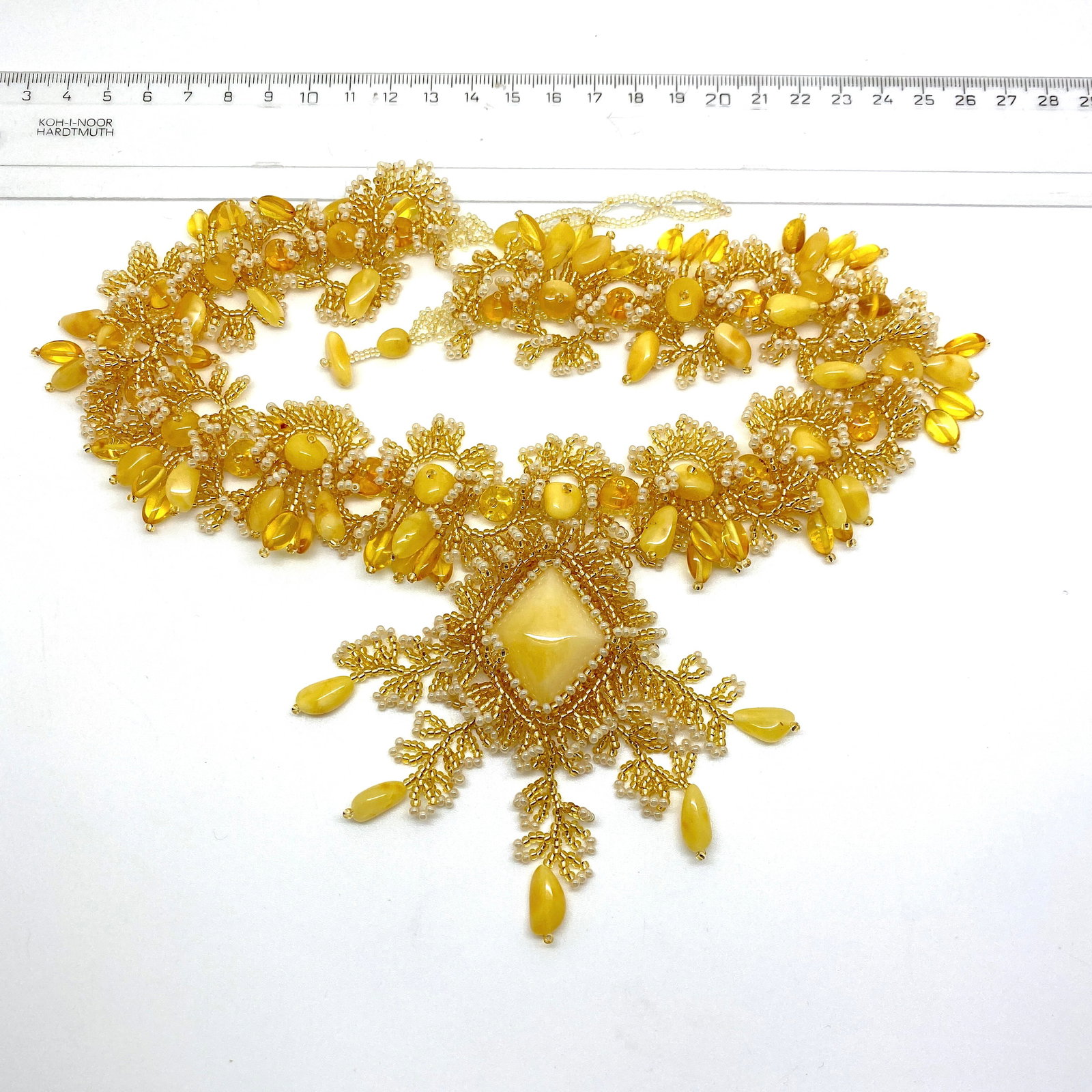 Unique and Outstanding Amber Floral Necklace made from leaf like bead ornaments - 3