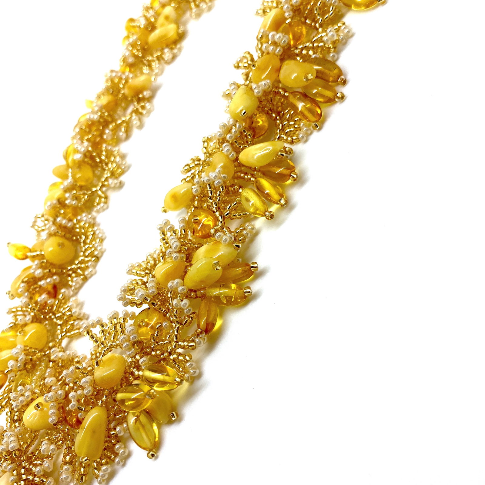 Unique and Outstanding Amber Floral Necklace made from leaf like bead ornaments - 4