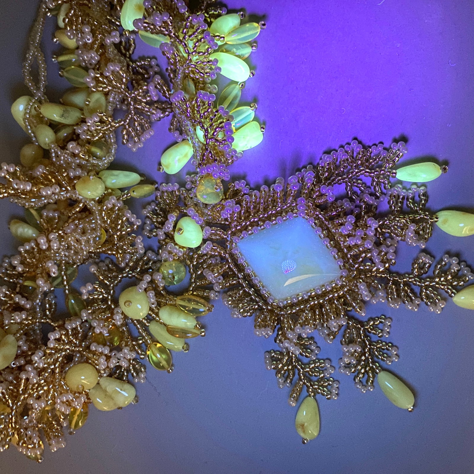 Unique and Outstanding Amber Floral Necklace made from leaf like bead ornaments - 9