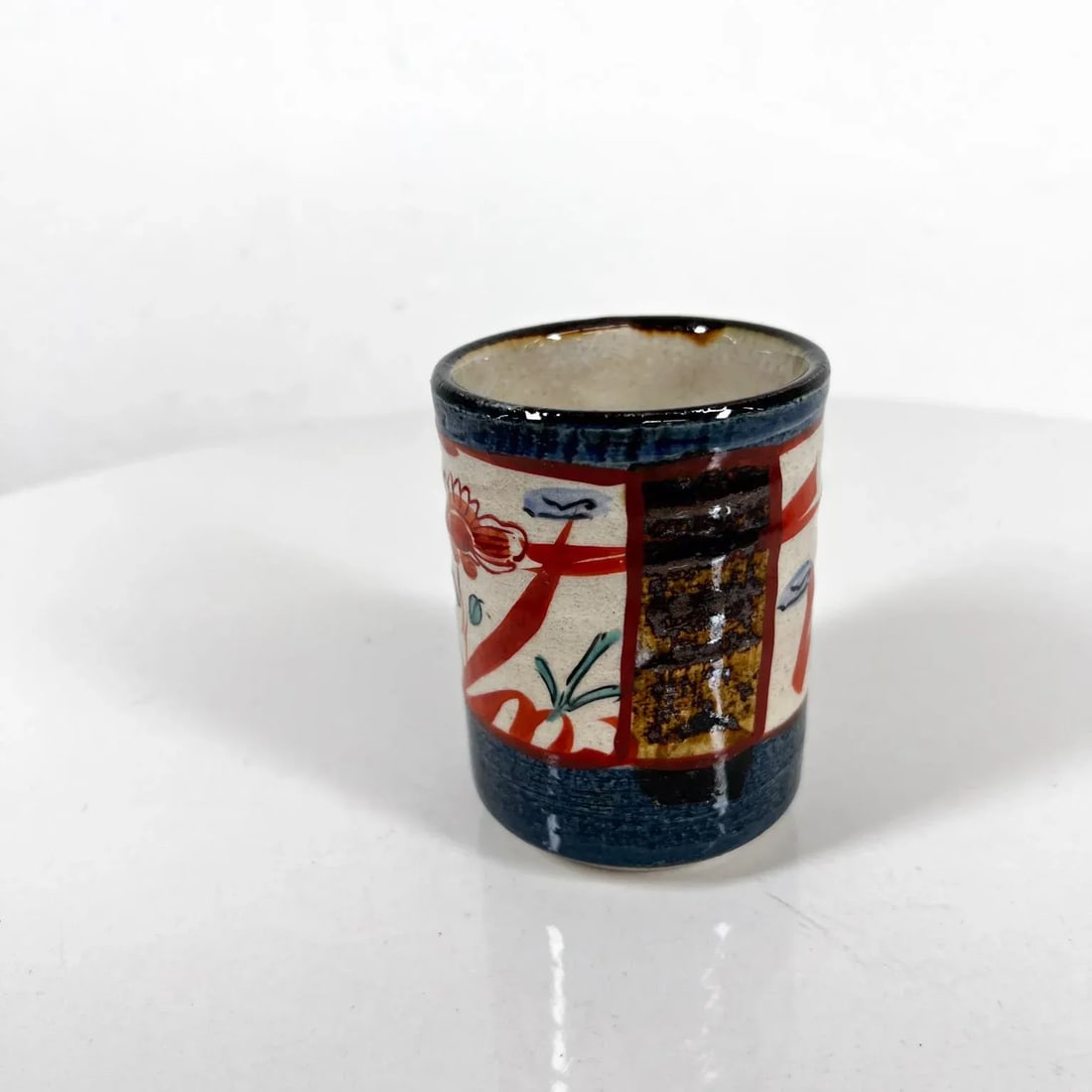 1960s Asian Art Pottery Oriental Flower Cup - 3