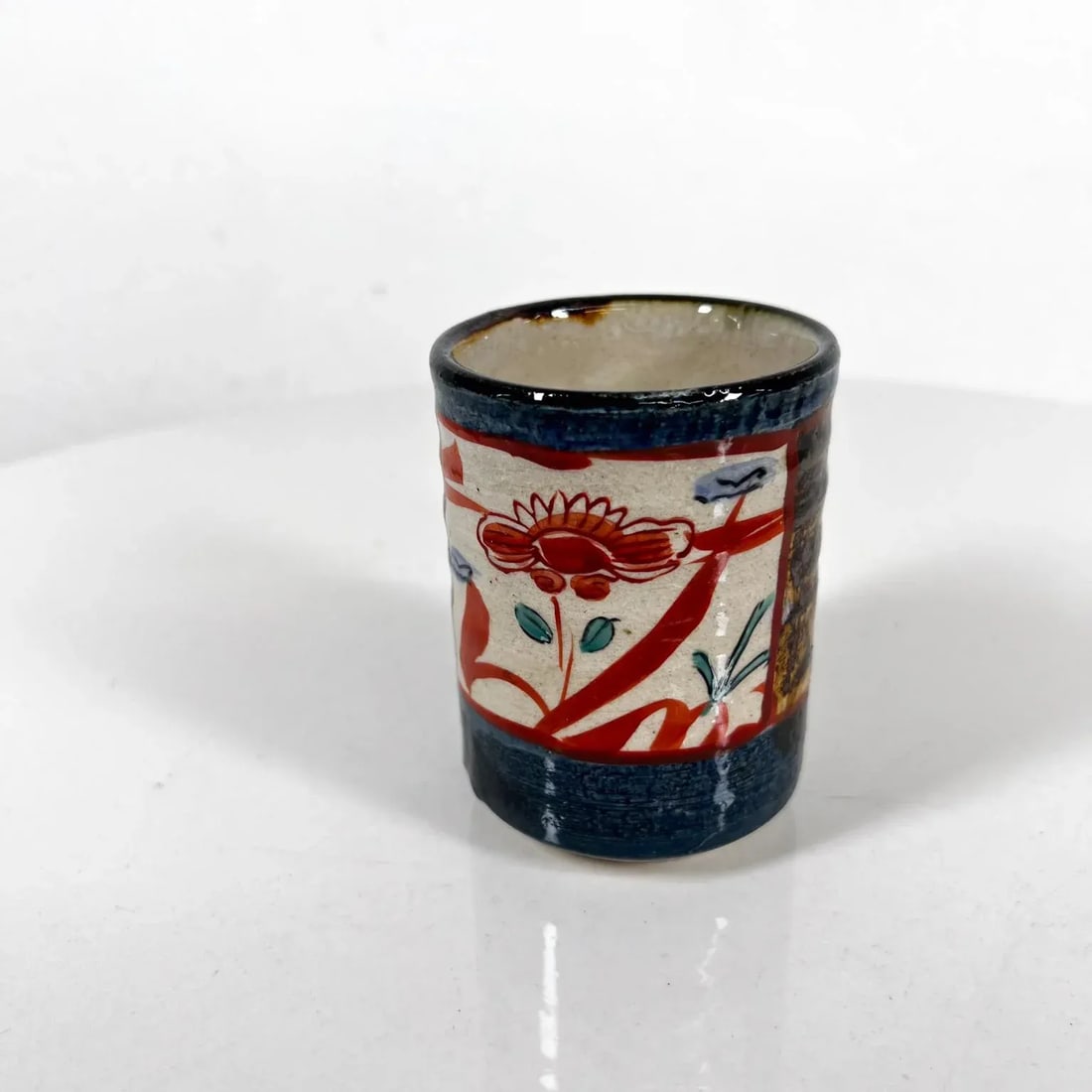 1960s Asian Art Pottery Oriental Flower Cup - 4