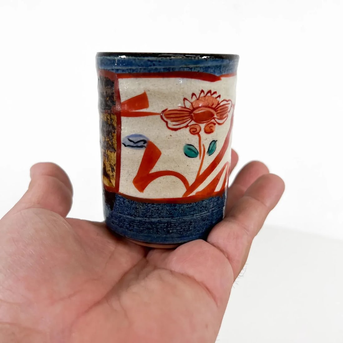1960s Asian Art Pottery Oriental Flower Cup - 7