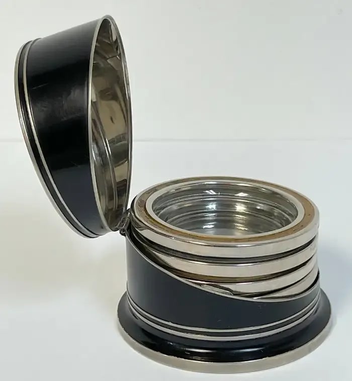 Early 20th Century Art Deco Black Enameled & Crystal Dog Intaglio Motif Coaster Box Set - 9