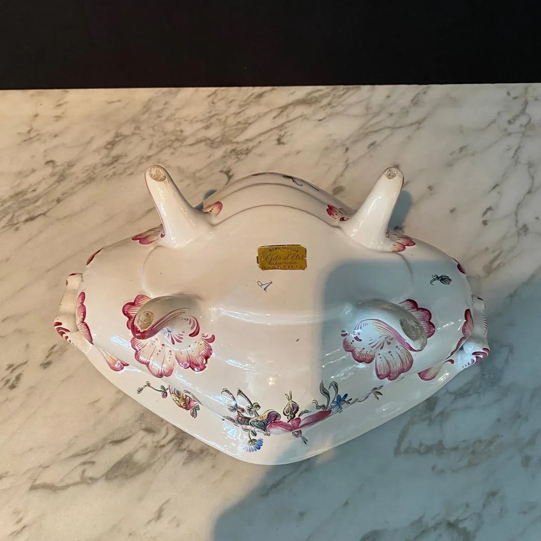 French Porcelain Barbotine Faience Majolica Jardiniere or Tureen and Platter -Set of 2 - 10