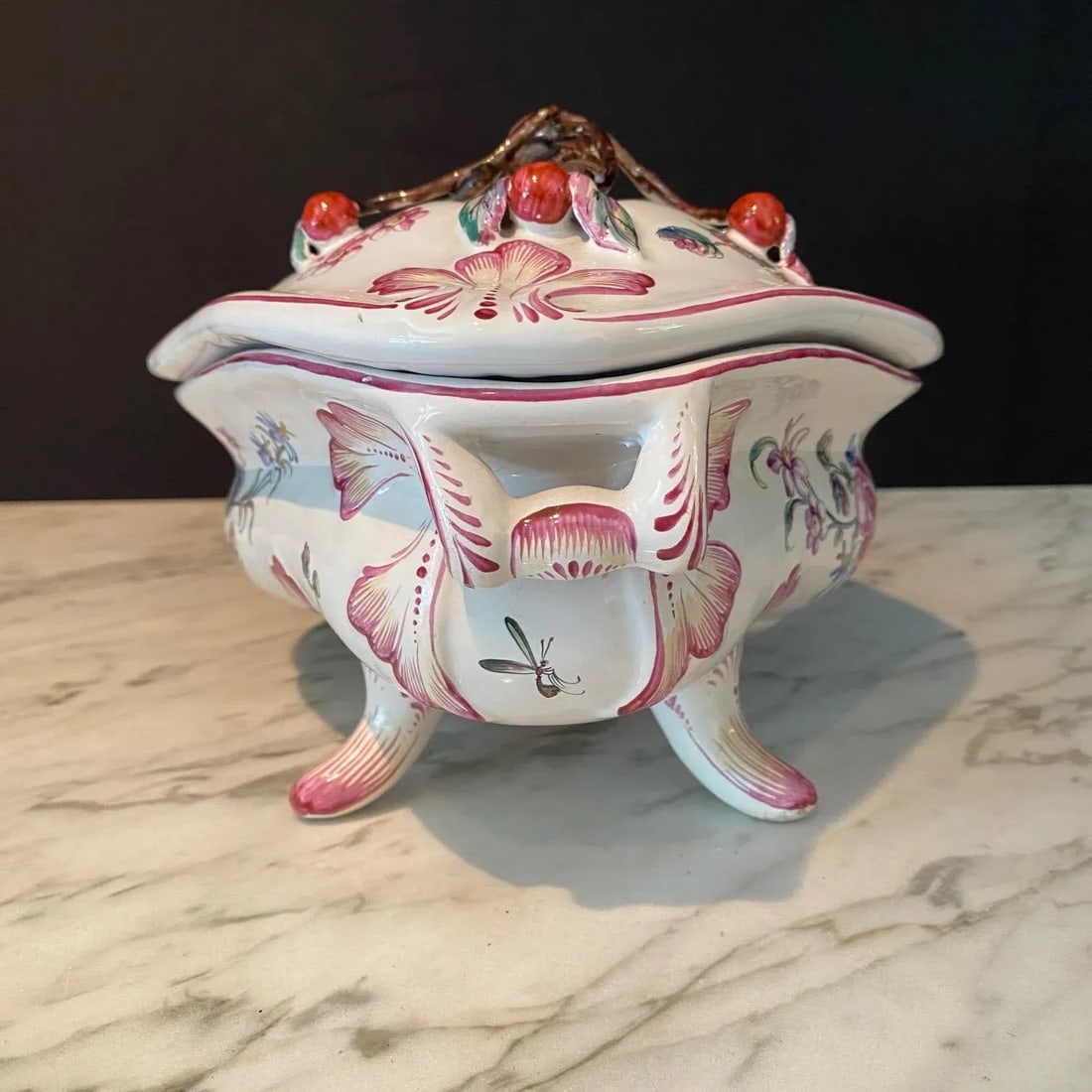 French Porcelain Barbotine Faience Majolica Jardiniere or Tureen and Platter -Set of 2 - 8