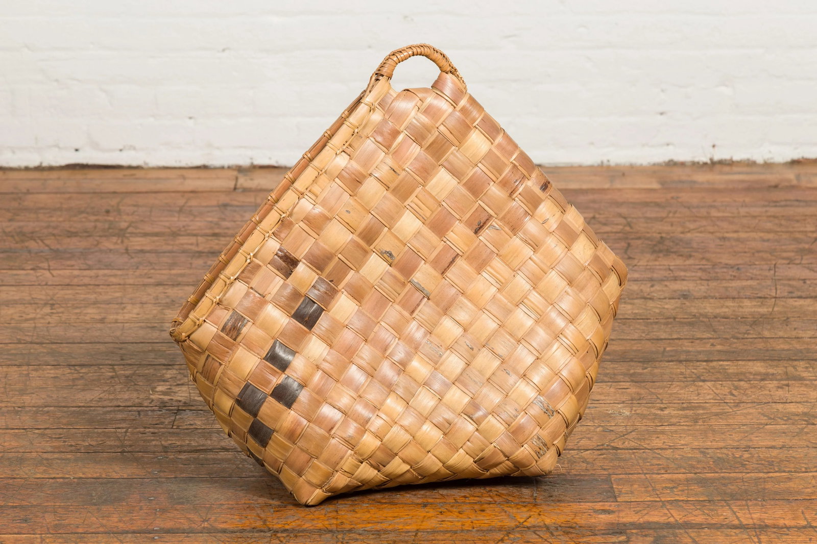 Antique Rustic Hand Woven Karagumoy Filipino Two Toned Grain Basket - 12