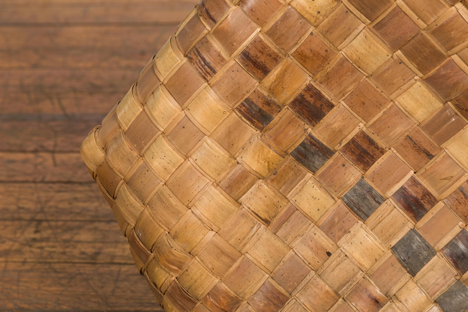 Antique Rustic Hand Woven Karagumoy Filipino Two Toned Grain Basket - 7