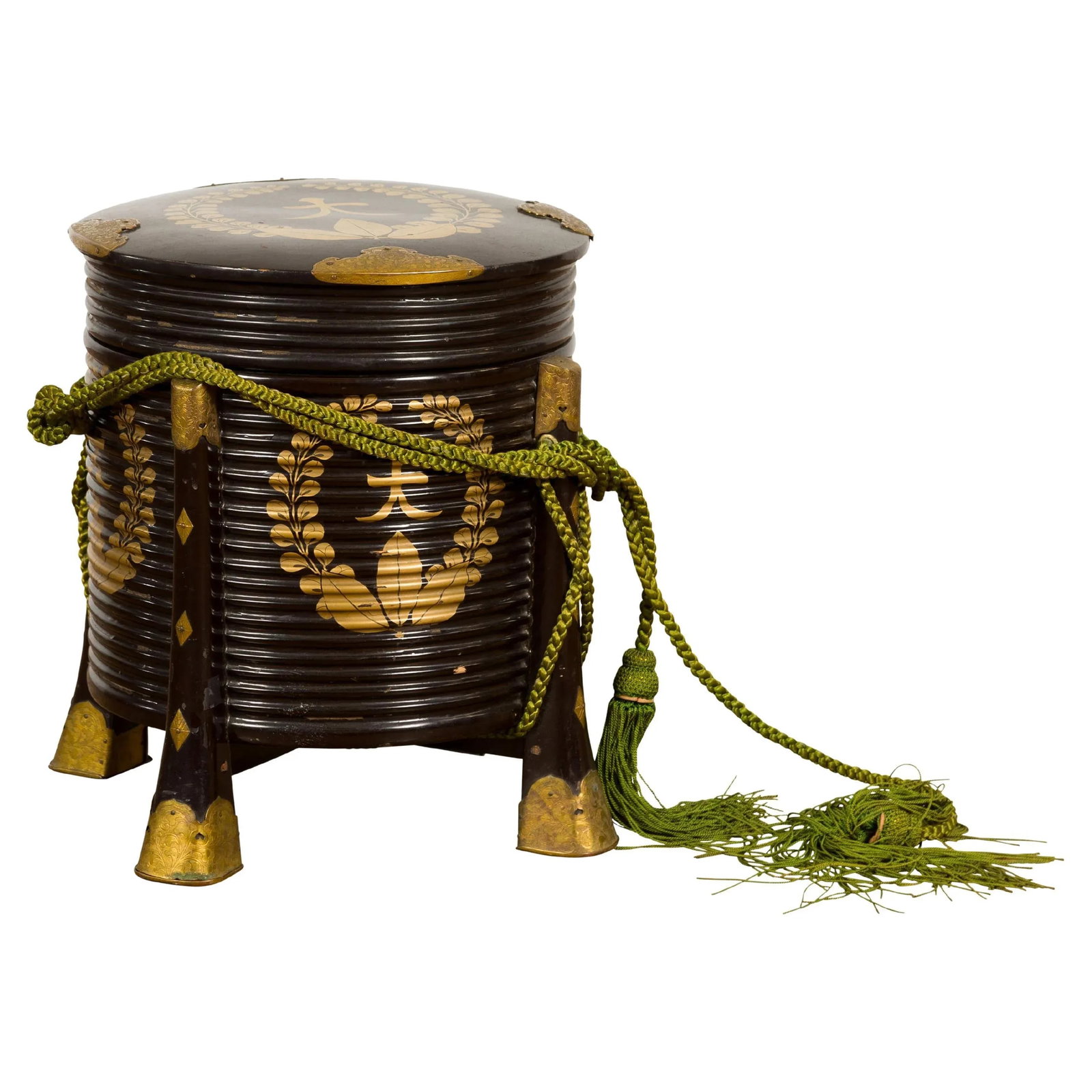 Japanese Meiji Period Hokai Lidded Box with Brass Accents and Original Rope - 13