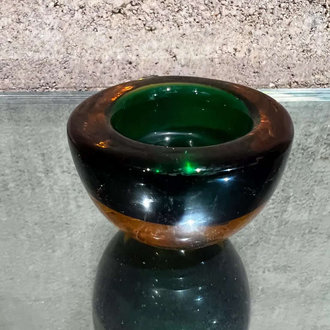 1960s Murano Sommerso Art Glass Votive Candle Holder Green and Amber - 10