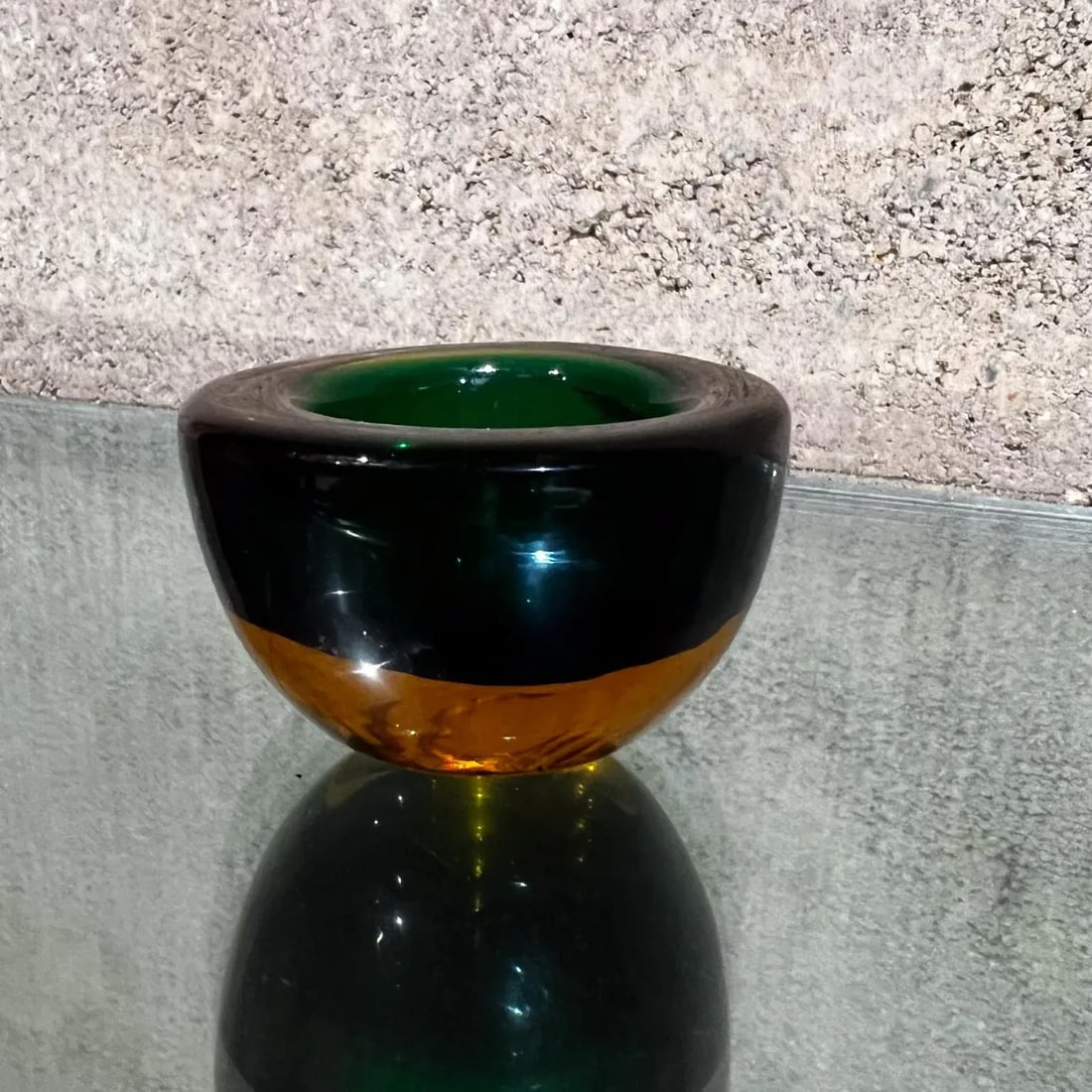 1960s Murano Sommerso Art Glass Votive Candle Holder Green and Amber - 6