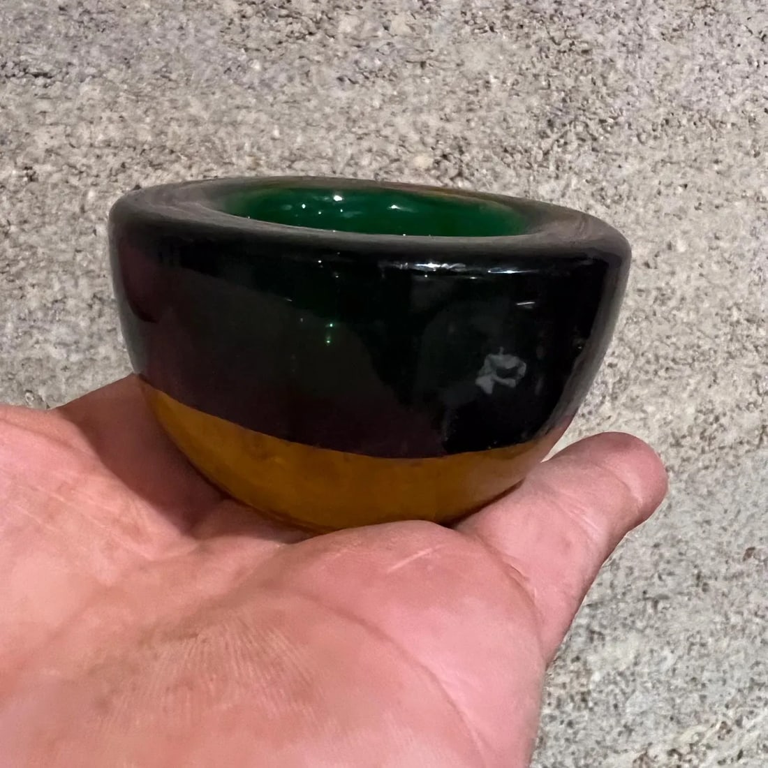 1960s Murano Sommerso Art Glass Votive Candle Holder Green and Amber - 8