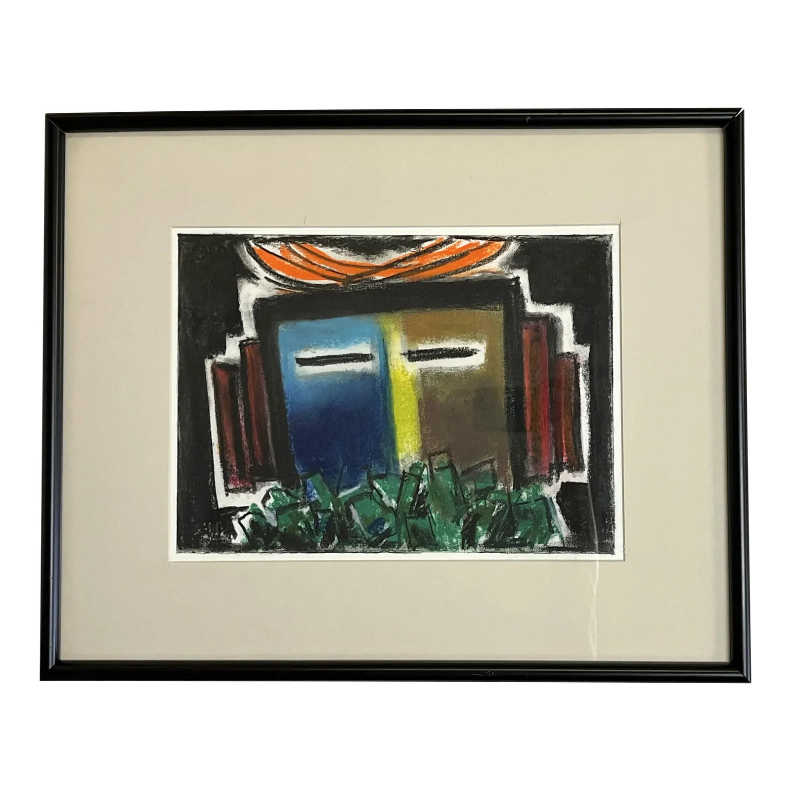 20th Century Original Modernistic Native American Portrait Art, Pastel on Paper: Cool 20th century modernistic original portrait art. The Native American modern portrait is completed in pastels on paper. It has straight lines and geometric shapes to compose the image in shades of