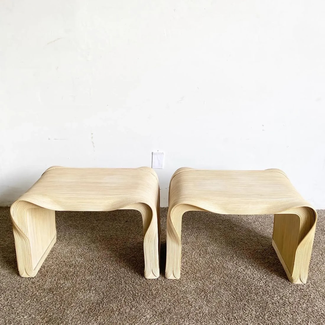 Boho Chic Wavy Ribbon Pencil Reed Side Tables - a Pair - 3