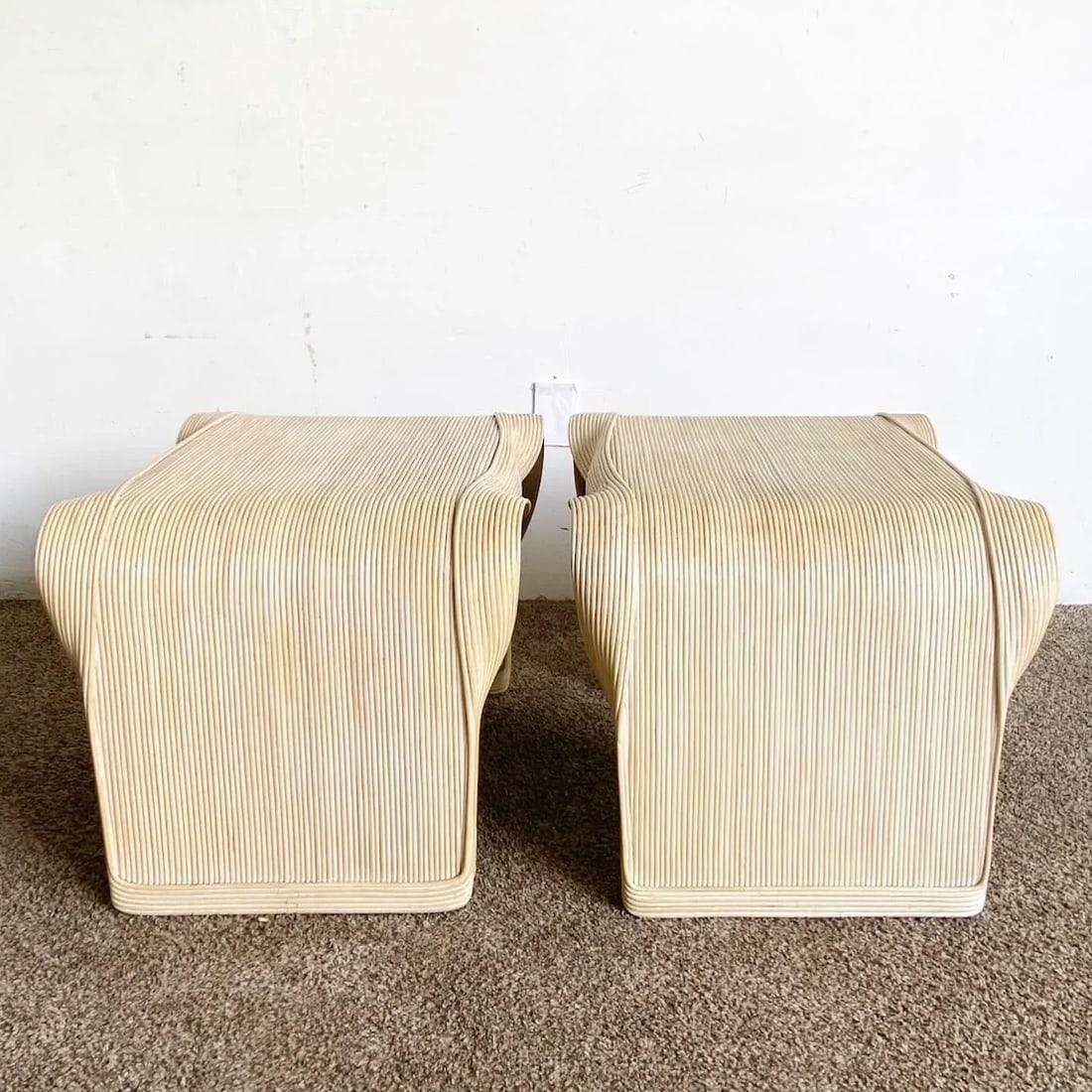 Boho Chic Wavy Ribbon Pencil Reed Side Tables - a Pair - 4