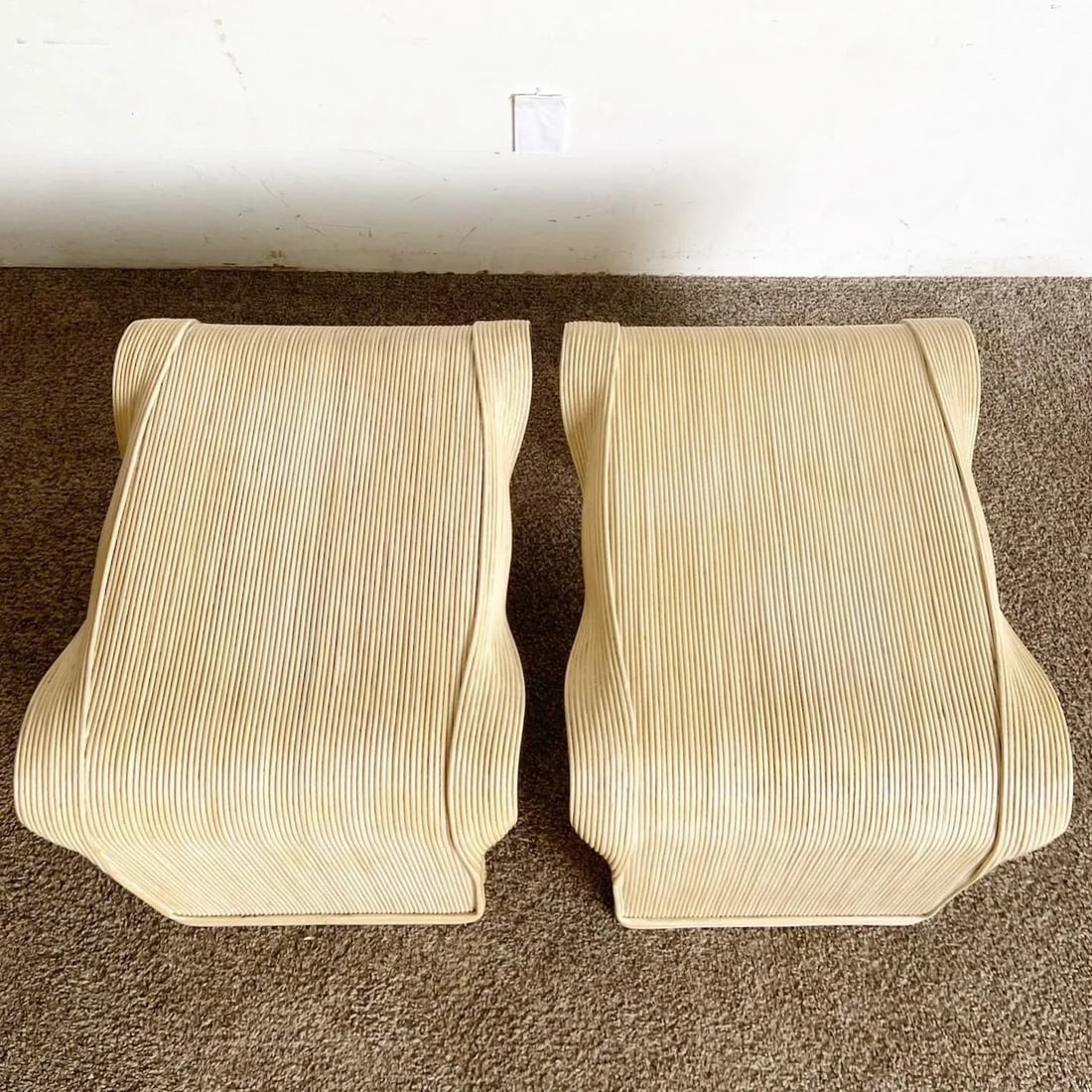 Boho Chic Wavy Ribbon Pencil Reed Side Tables - a Pair - 5