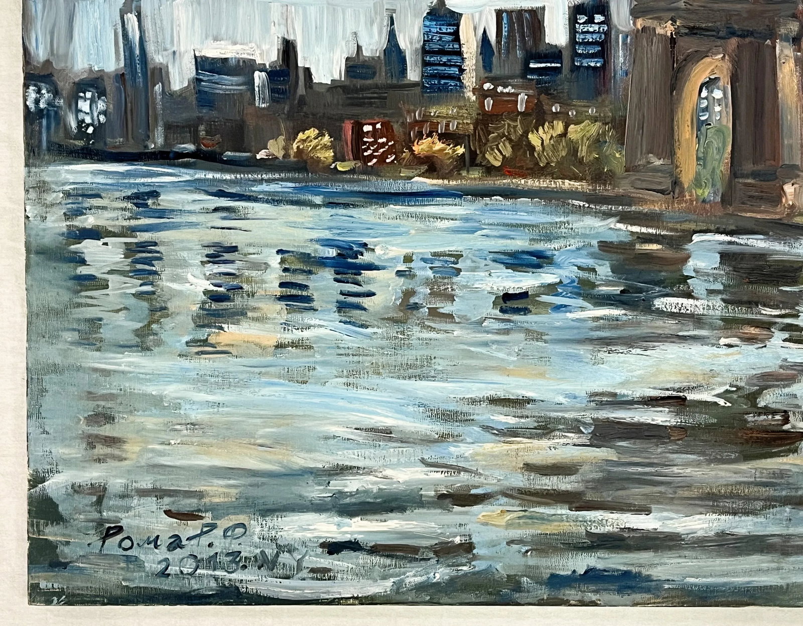 Roman Rakhmatulin Signed Original Oil Painting on Canvas Titled 'Blue Dog and Queens Bridge' New Yor - 3