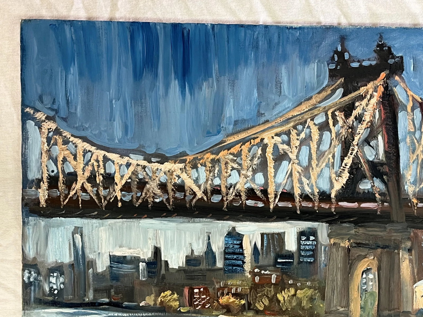 Roman Rakhmatulin Signed Original Oil Painting on Canvas Titled 'Blue Dog and Queens Bridge' New Yor - 5