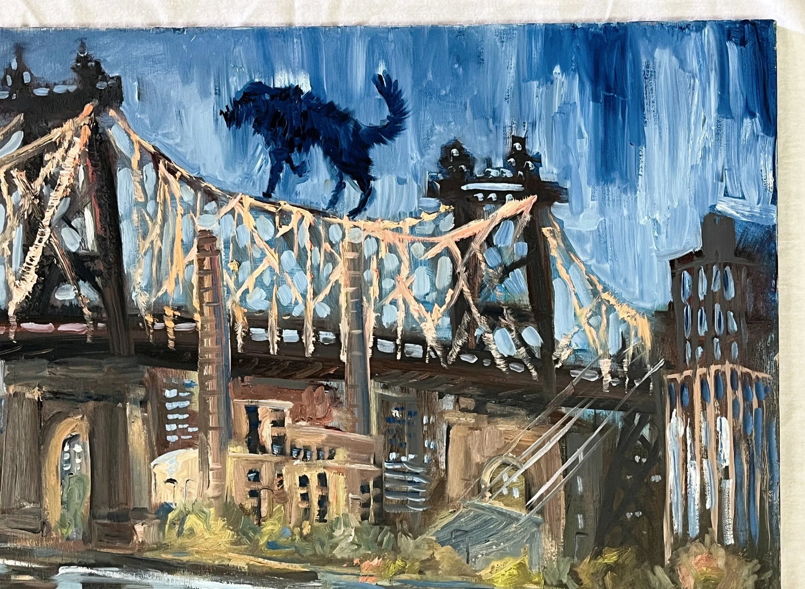 Roman Rakhmatulin Signed Original Oil Painting on Canvas Titled 'Blue Dog and Queens Bridge' New Yor - 8