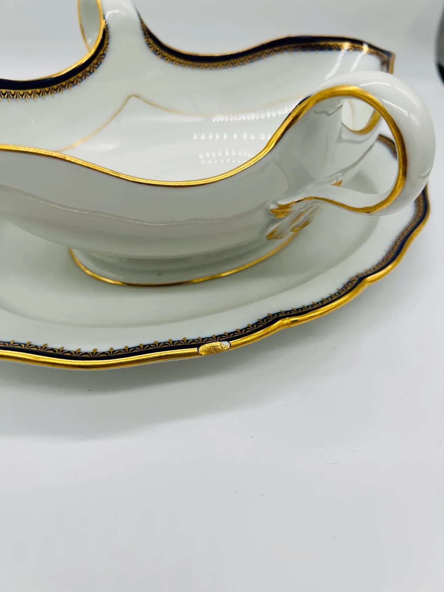 Meissen Porcelain Cobalt & Gold Rim Decorated Sauce Boat - 2