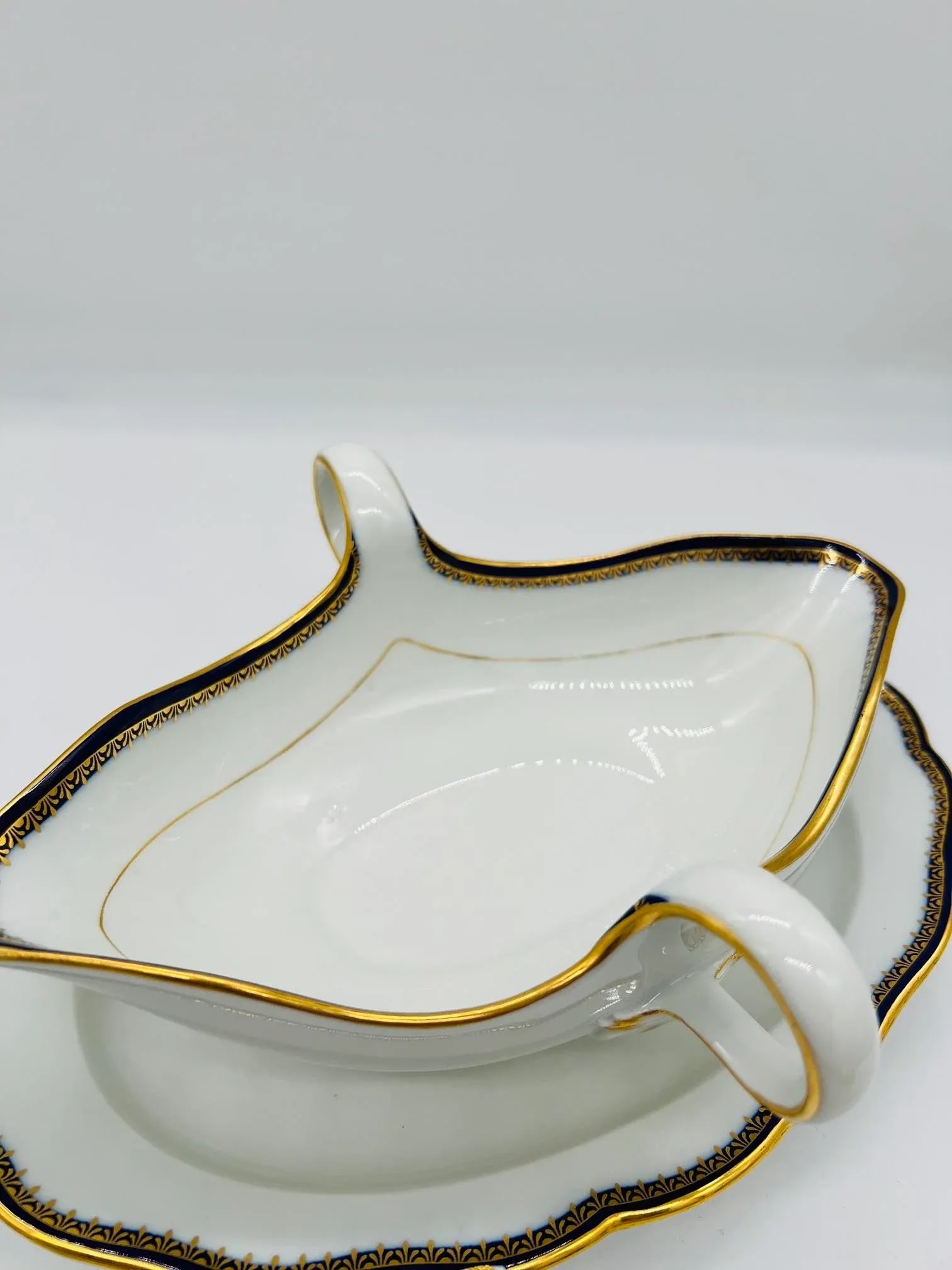 Meissen Porcelain Cobalt & Gold Rim Decorated Sauce Boat - 4