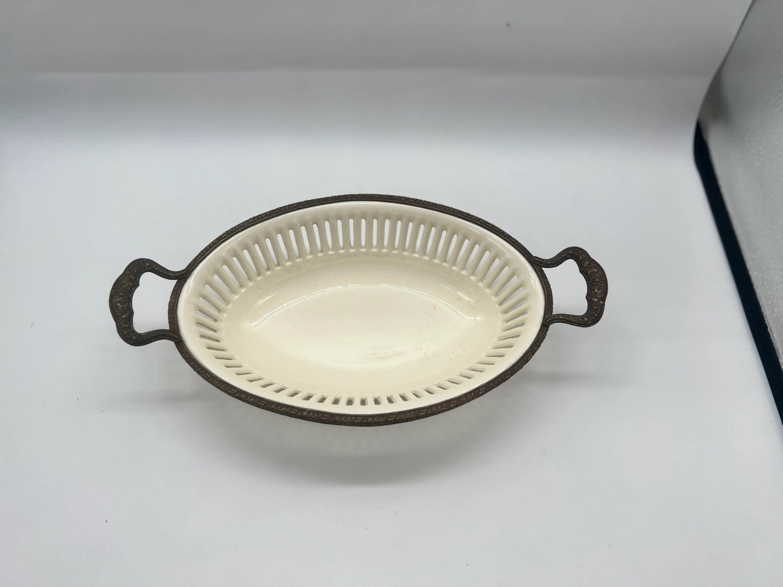 Vintage Continental Ormolu Mounted Pierced Creamware Basket - 2
