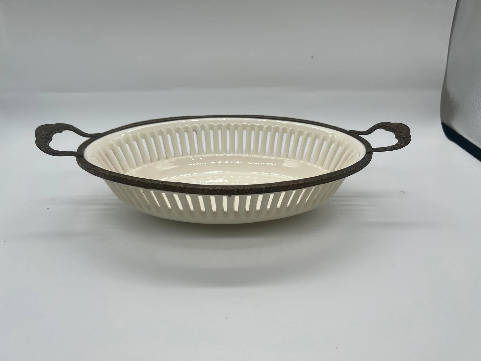 Vintage Continental Ormolu Mounted Pierced Creamware Basket - 4