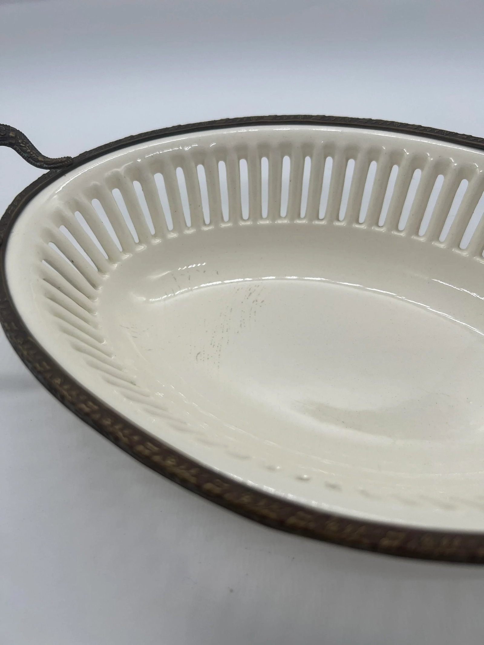 Vintage Continental Ormolu Mounted Pierced Creamware Basket - 6
