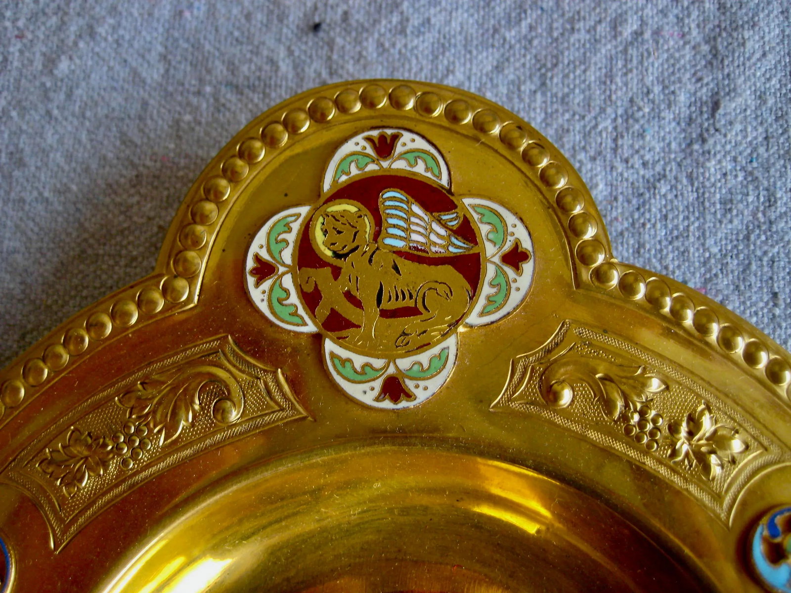 19th Century French Brass Enameled Cruet or Burettes Tray - 3 Piece Set - 10