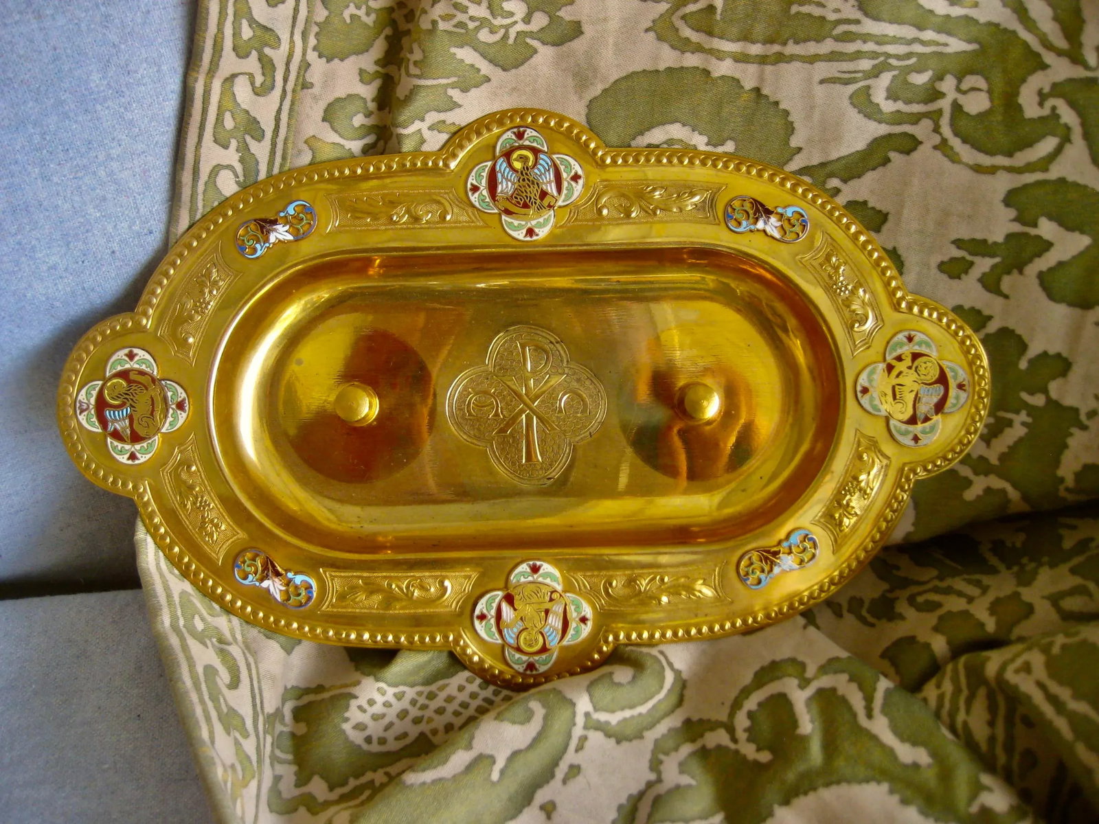 19th Century French Brass Enameled Cruet or Burettes Tray - 3 Piece Set - 11