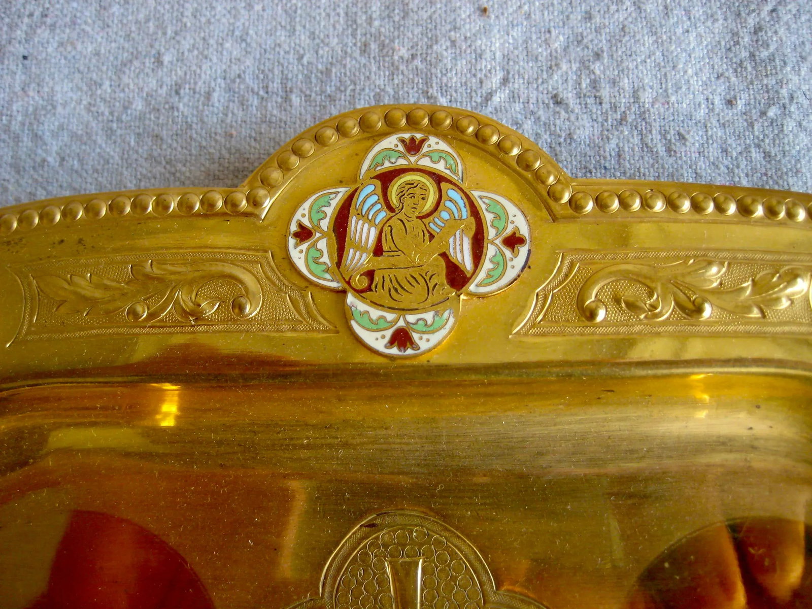 19th Century French Brass Enameled Cruet or Burettes Tray - 3 Piece Set - 12