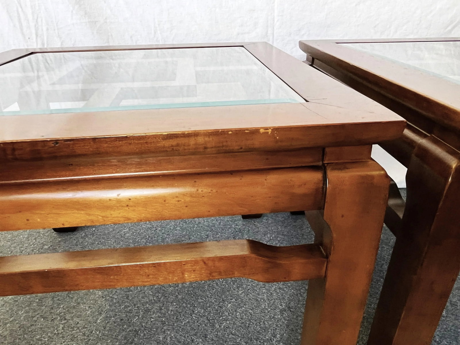 20th Century Chinese Chippendale Solid Wood With Beveled Glass End Tables- a Pair - 10