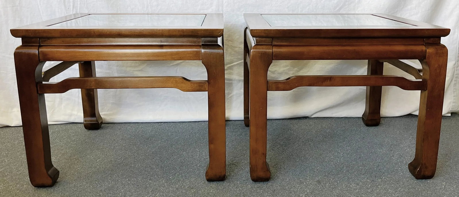 20th Century Chinese Chippendale Solid Wood With Beveled Glass End Tables- a Pair - 4