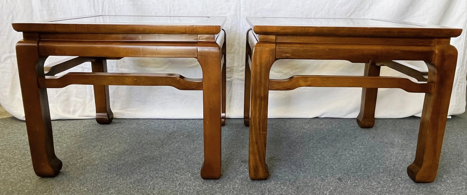 20th Century Chinese Chippendale Solid Wood With Beveled Glass End Tables- a Pair - 5