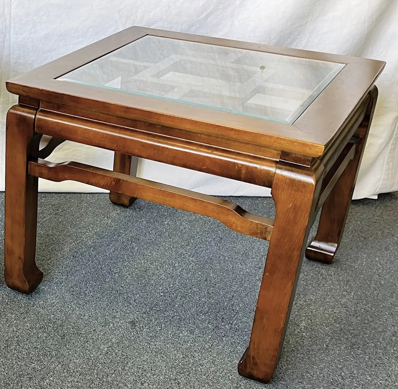 20th Century Chinese Chippendale Solid Wood With Beveled Glass End Tables- a Pair - 6
