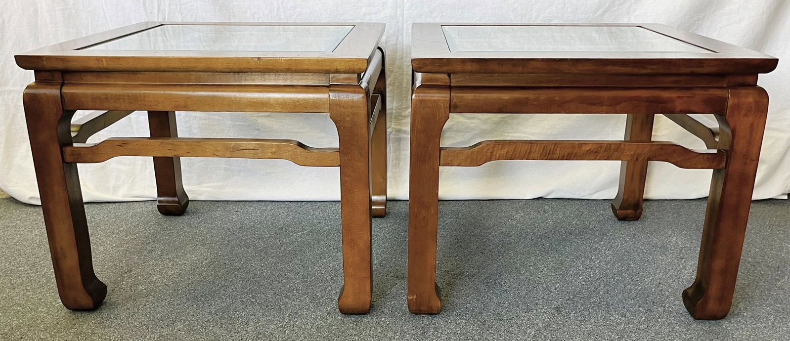 20th Century Chinese Chippendale Solid Wood With Beveled Glass End Tables- a Pair - 7