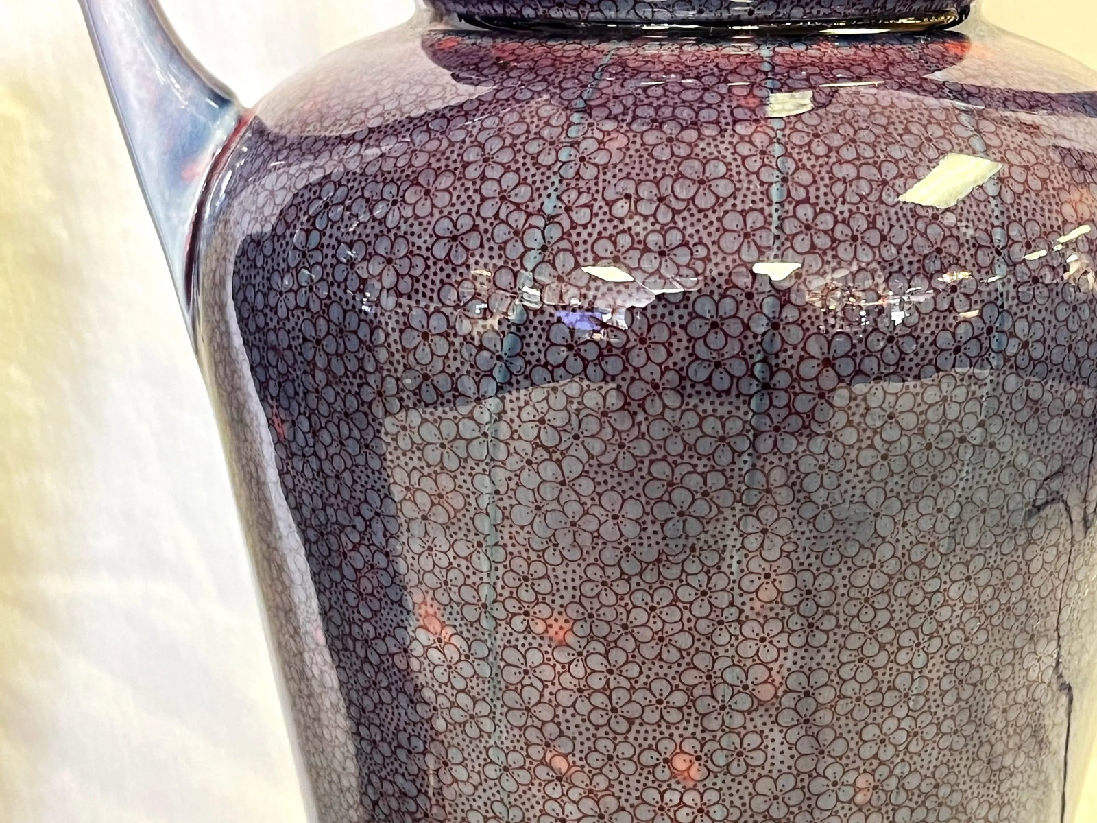 Vintage Ceramic Amphora Handled Vase Lamps With Purple Floral Decoration- a Pair - 9