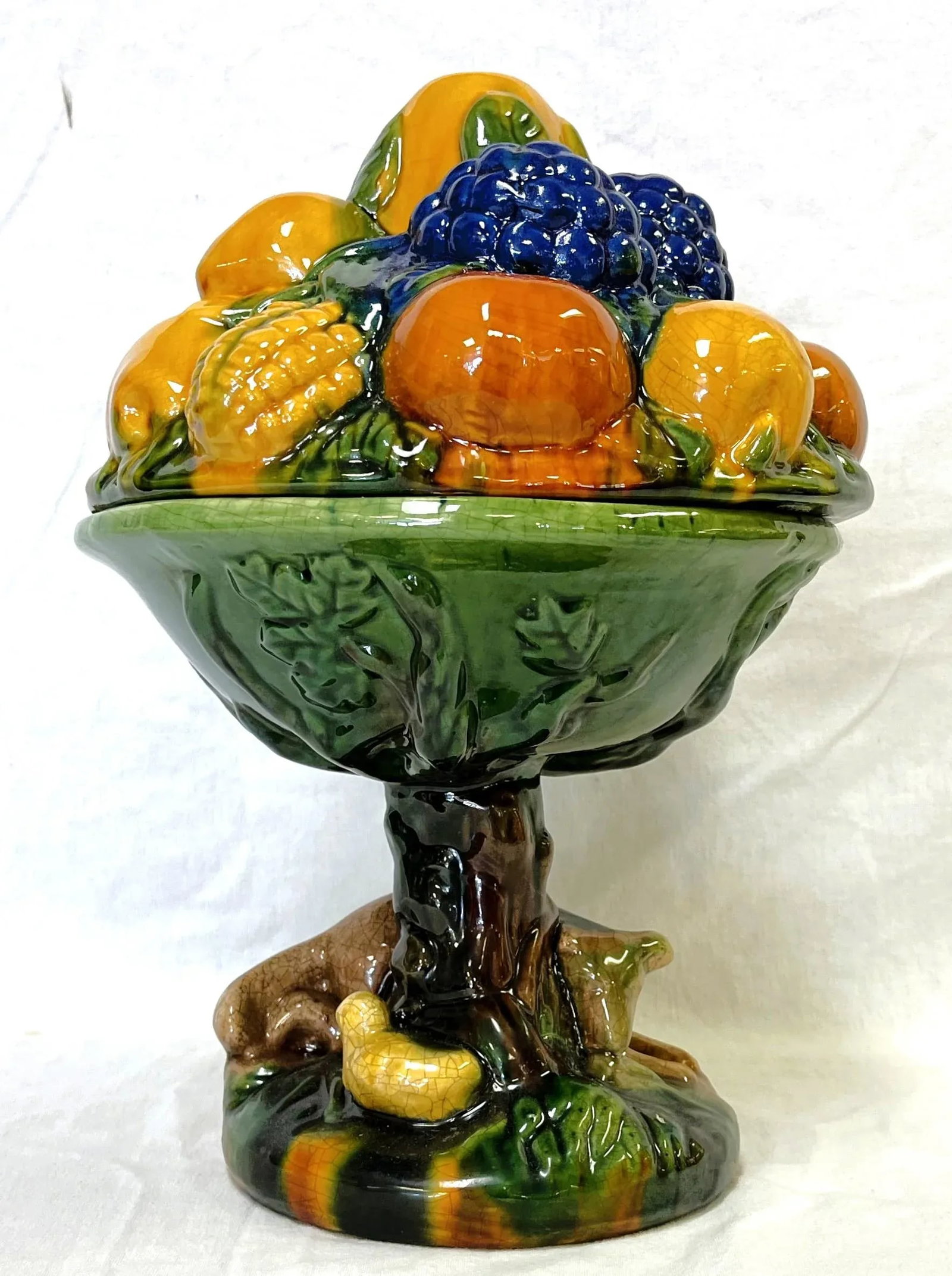 Mid Century Italian Majolica Ceramic Lidded Dish Topiary - 2