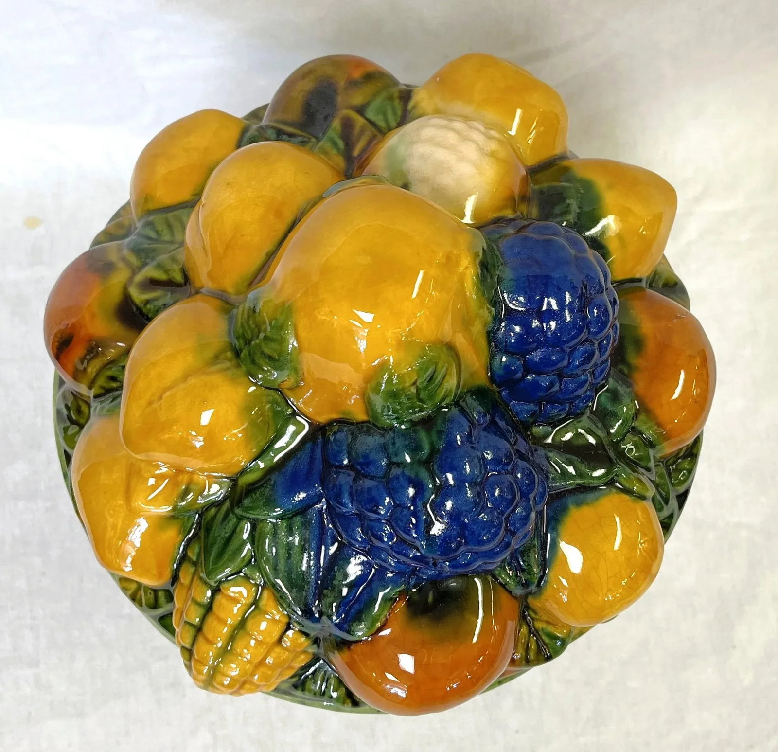 Mid Century Italian Majolica Ceramic Lidded Dish Topiary - 3