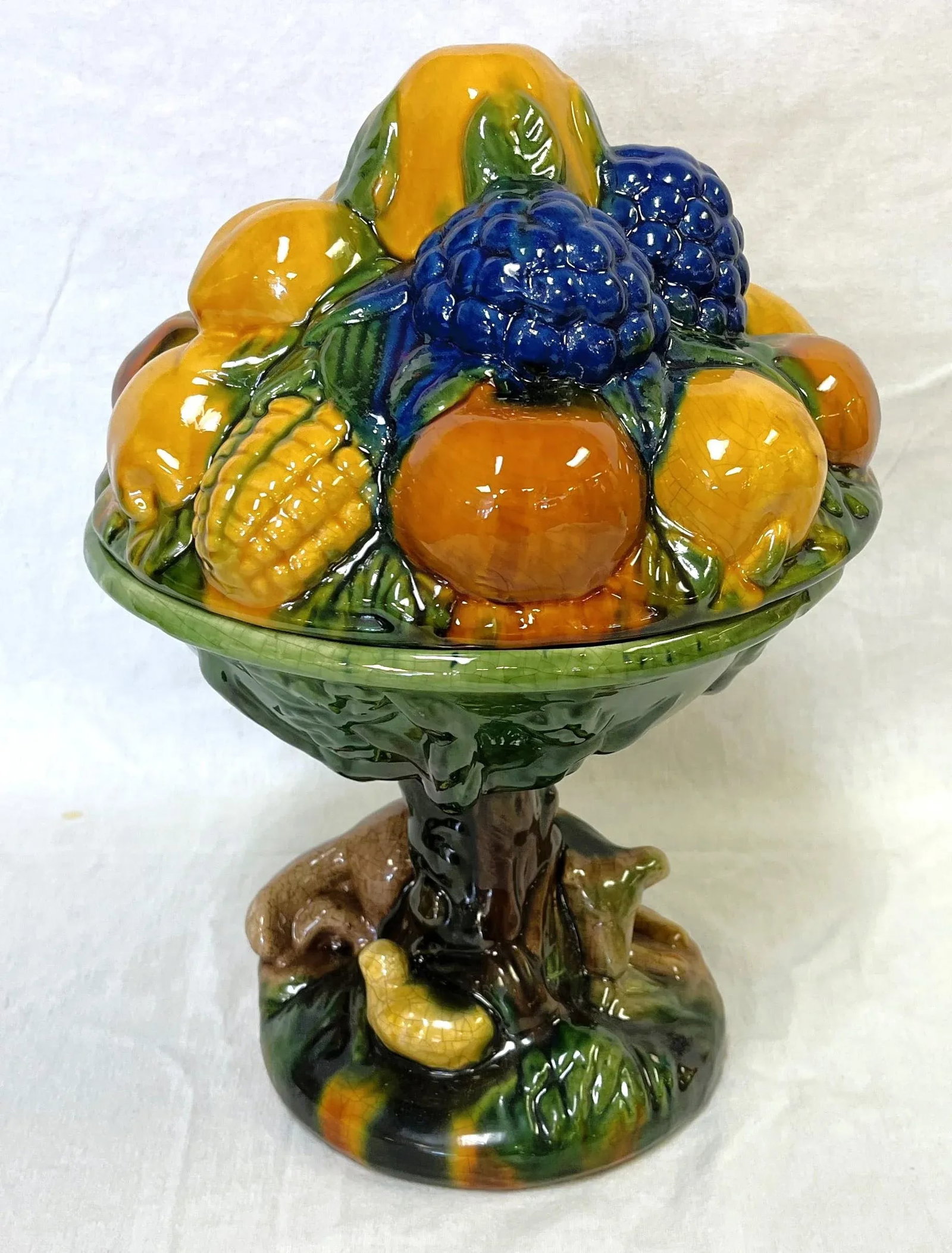 Mid Century Italian Majolica Ceramic Lidded Dish Topiary - 4