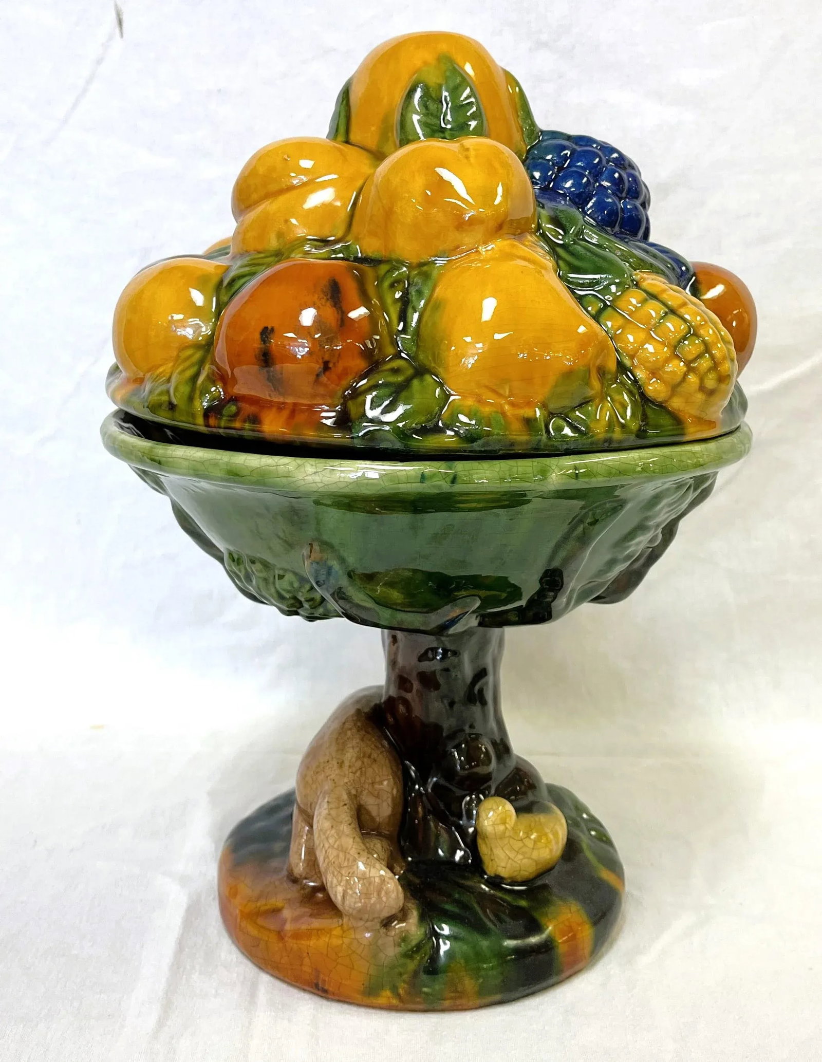Mid Century Italian Majolica Ceramic Lidded Dish Topiary - 6