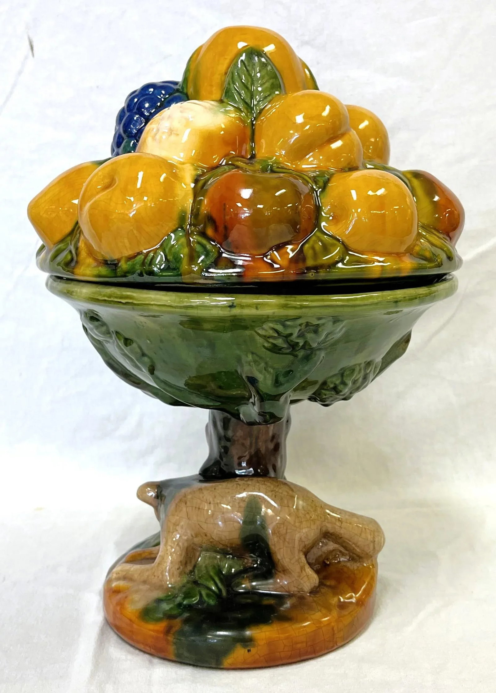 Mid Century Italian Majolica Ceramic Lidded Dish Topiary - 8