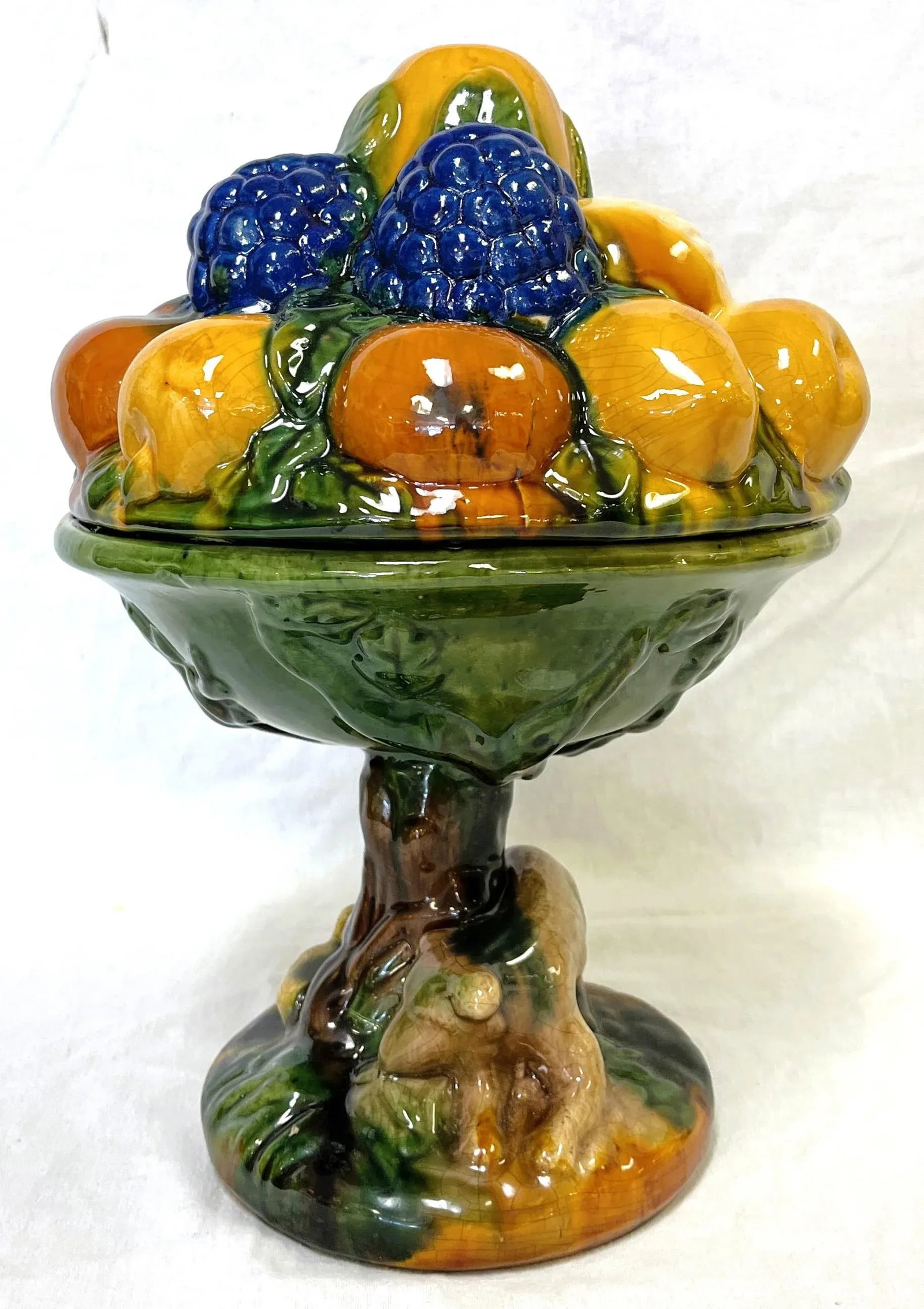 Mid Century Italian Majolica Ceramic Lidded Dish Topiary - 9