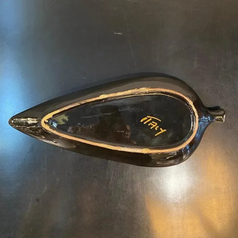 Mid-Century Modern Italian Gilt Art Pottery Leaf Tray - 10