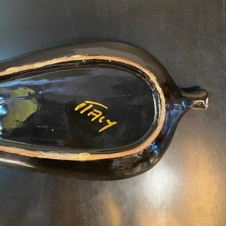Mid-Century Modern Italian Gilt Art Pottery Leaf Tray - 11