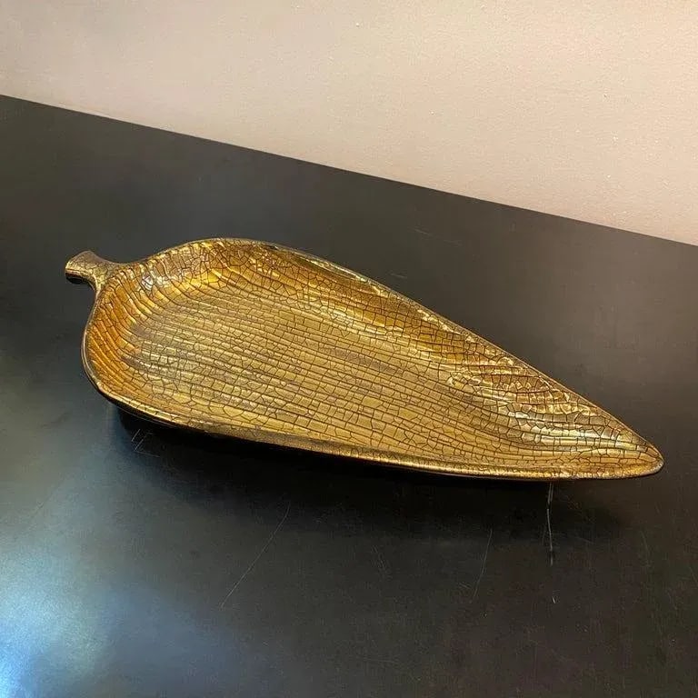 Mid-Century Modern Italian Gilt Art Pottery Leaf Tray - 3
