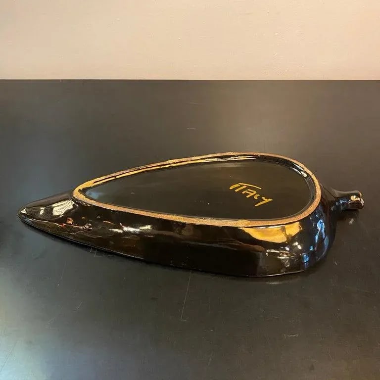 Mid-Century Modern Italian Gilt Art Pottery Leaf Tray - 9